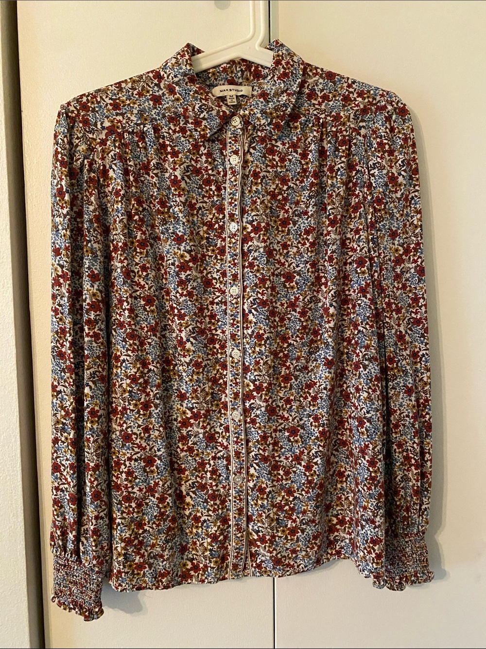 Max Studio Red Multi Floral Button-Down Shirt